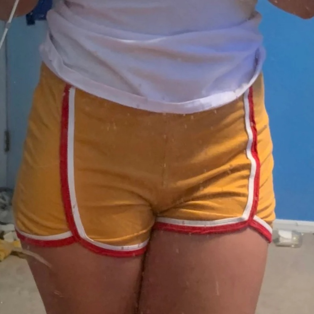 super soft mustard striped  shorts